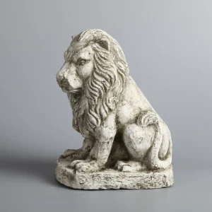 Weathered White Ceramic Lion Statue