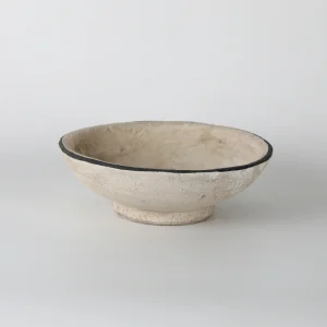Small Rustic White Ceramic Bowl with Black Rim