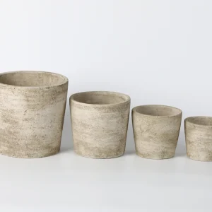 Set of 4 Weathered Beige Ceramic Planters