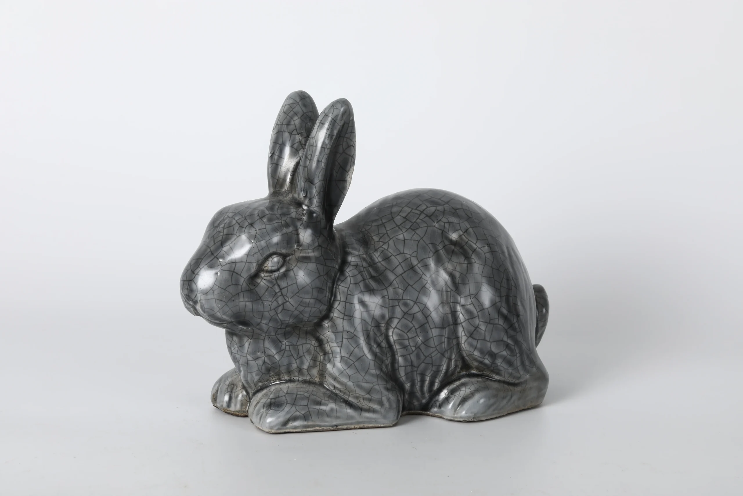 Dark Grey Ceramic Bunny Figurine