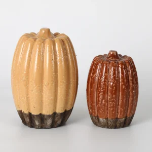 Set of 2 Rustic Ceramic Pumpkins