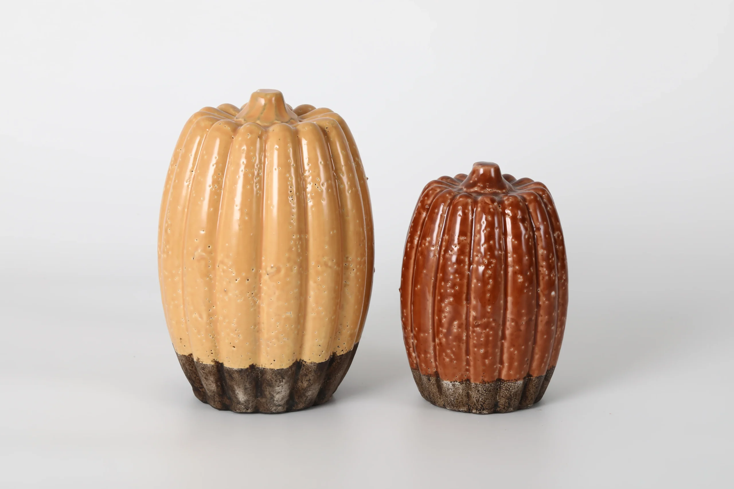 Set of 2 Rustic Ceramic Pumpkins