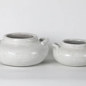 Pair of Small White Glazed Ceramic Pots