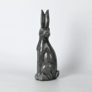 Tall Dark Grey Standing Rabbit Statue
