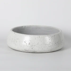 Low White Textured Ceramic Bowl