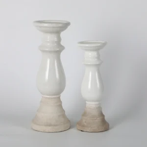 Set of 2 Whitewashed Ceramic Candlesticks