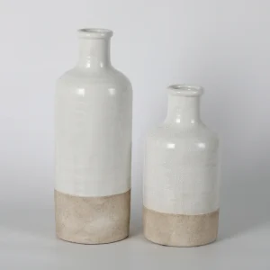 Set of 2 White & Beige Dipped Bottle Vases
