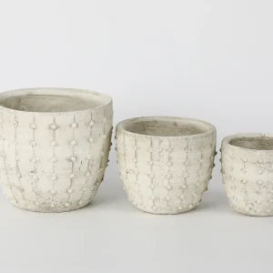 Set of 3 Textured White Ceramic Planters