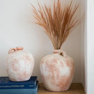 Set of 2 Blush Pink Distressed Ceramic Vase