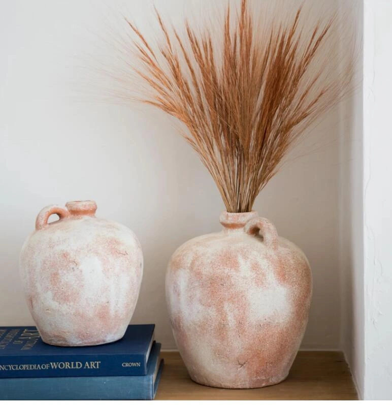 Set of 2 Blush Pink Distressed Ceramic Vase
