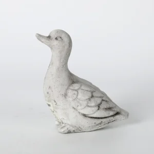 Weathered White Ceramic Duck Statue