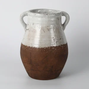 Large Two-Tone White & Terracotta Handled Vase