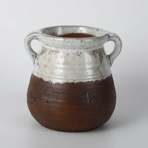 Two-Tone White & Terracotta Wide-Mouth Vase
