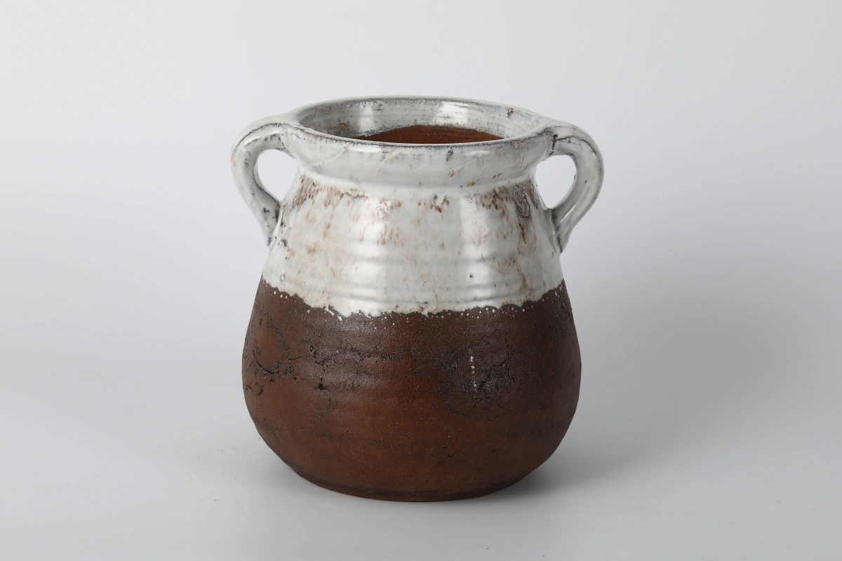 Two-Tone White & Terracotta Wide-Mouth Vase