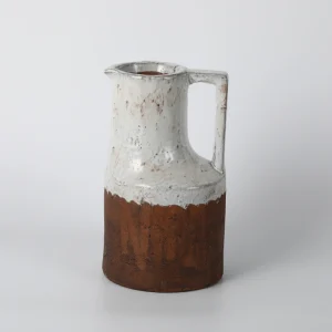 Tall Two-Tone White & Terracotta Pitcher Vase