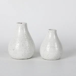 Set of 2 Small White Speckled Bud Vases