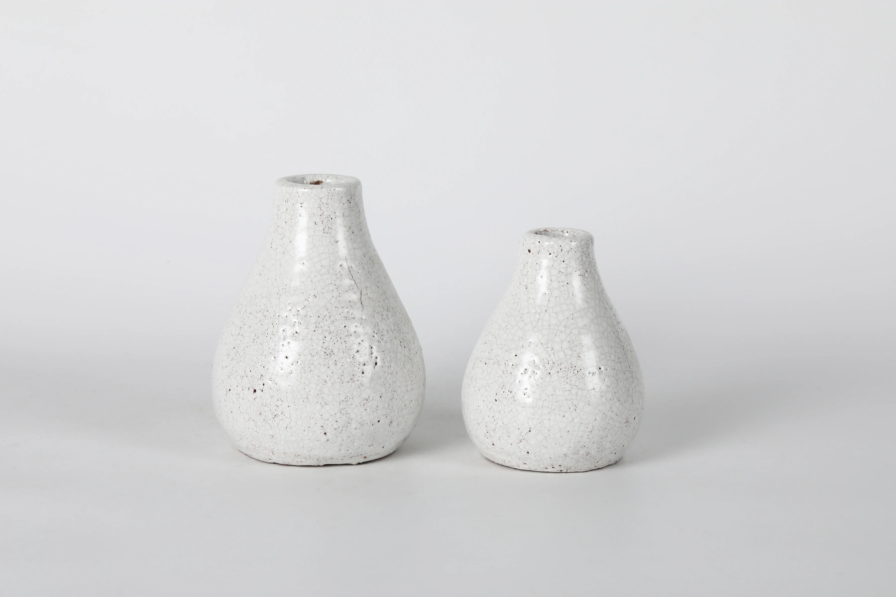 Set of 2 Small White Speckled Bud Vases