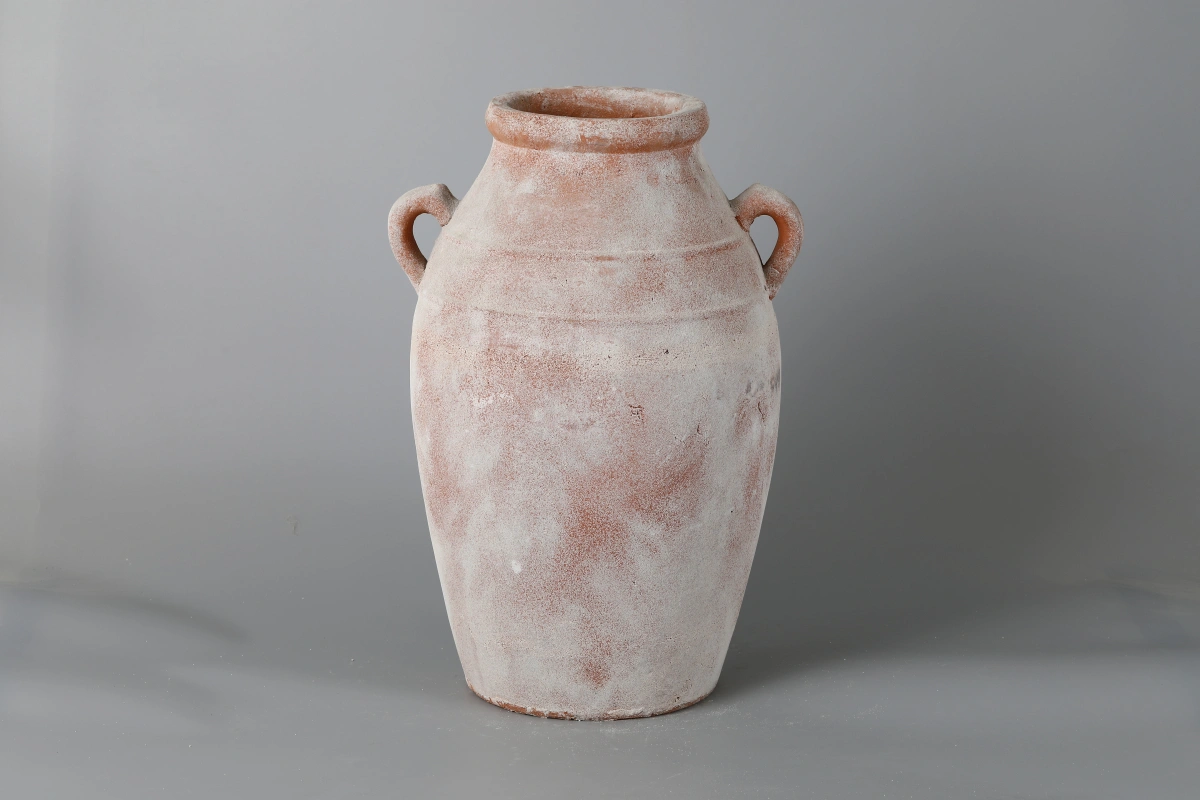 Tall Blush Pink Distressed Handled Vase