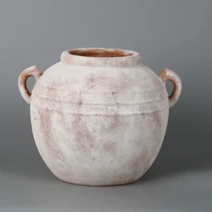 Wide Blush Pink Distressed Ceramic Pot Vase