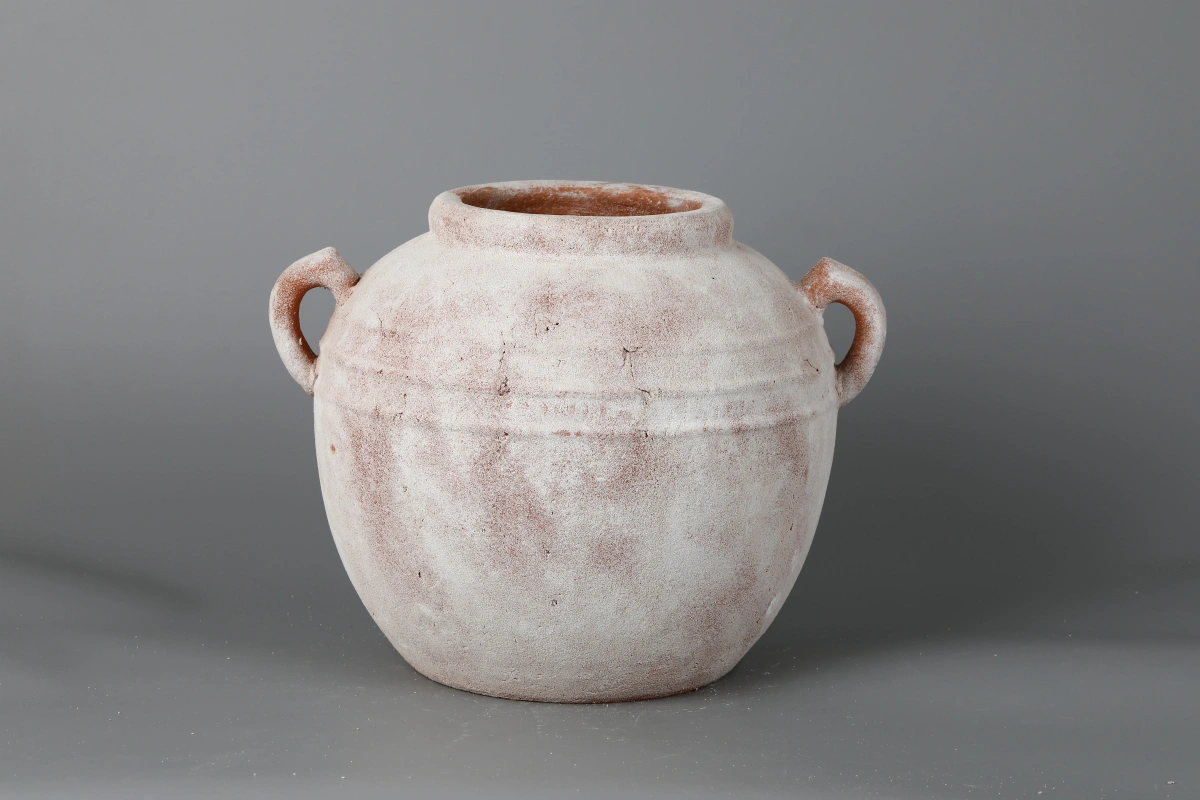 Wide Blush Pink Distressed Ceramic Pot Vase