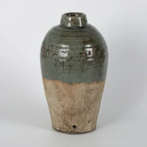 Tall Two-Tone Green & Beige Glazed Vase
