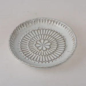 Small Floral Embossed White Ceramic Plate