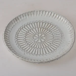 Medium Floral Embossed White Ceramic Plate