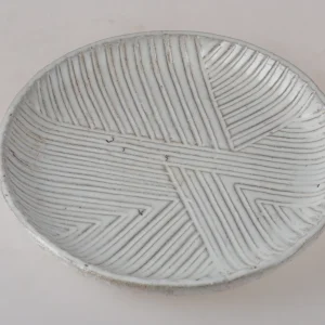 White Geometric Line Embossed Ceramic Plate