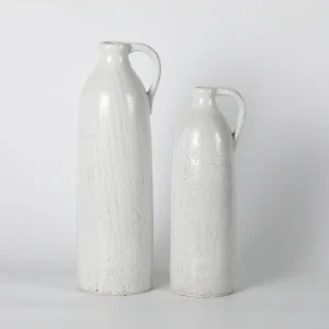 Set of 2 Tall Whitewashed Ceramic Bottles