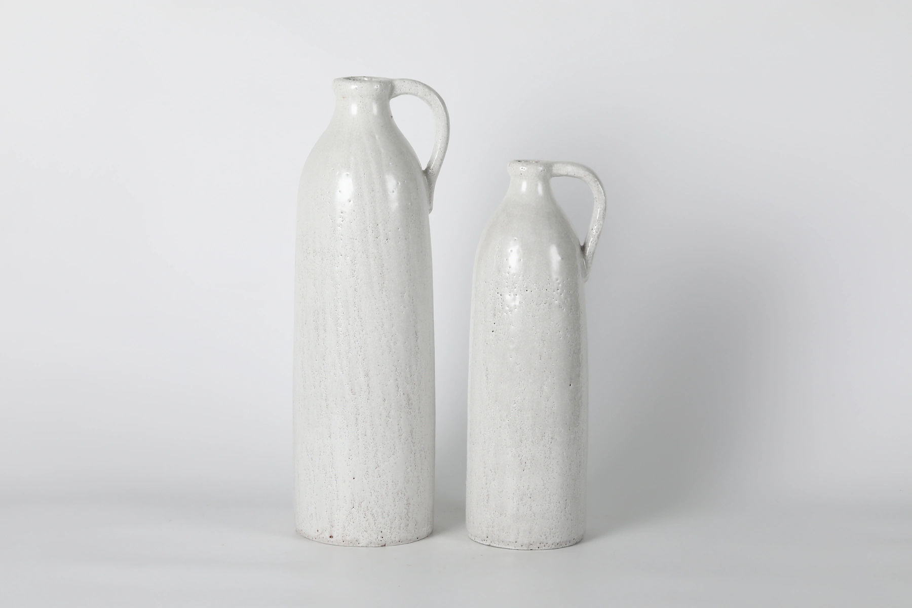 Set of 2 Tall Whitewashed Ceramic Bottles