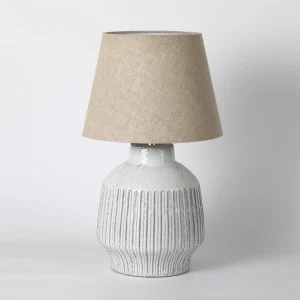 Ribbed Whitewashed Ceramic Table Lamp