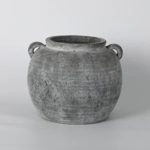 Grey Distressed Two-Handled Ceramic Pot