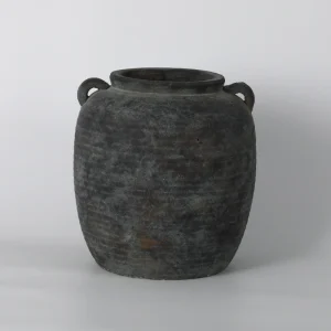 Black Distressed Two-Handled Ceramic Vase