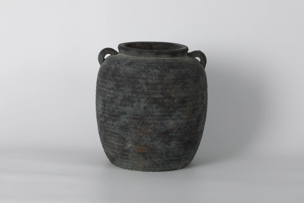 Black Distressed Two-Handled Ceramic Vase
