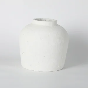 Short Round Whitewashed Ceramic Vase