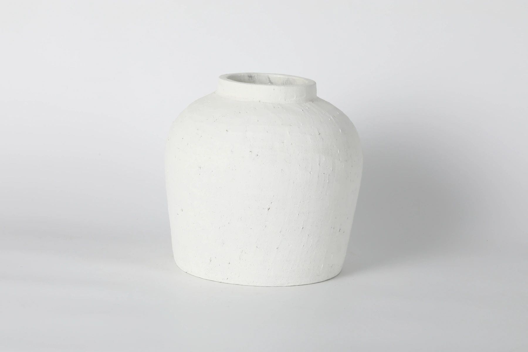 Short Round Whitewashed Ceramic Vase