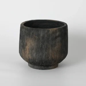 Dark Rustic Textured Ceramic Plant Pot