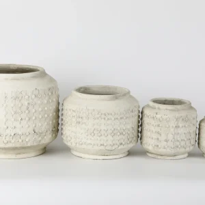 Set of 4 White Textured Ceramic Pots