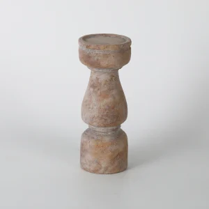 Tall Aged Terracotta Ceramic Candlestick Holder