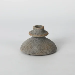 Low Profile Grey Ceramic Taper Candlestick