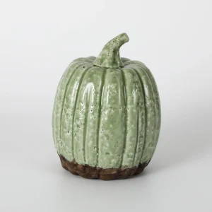 Large Green Distressed Ceramic Pumpkin