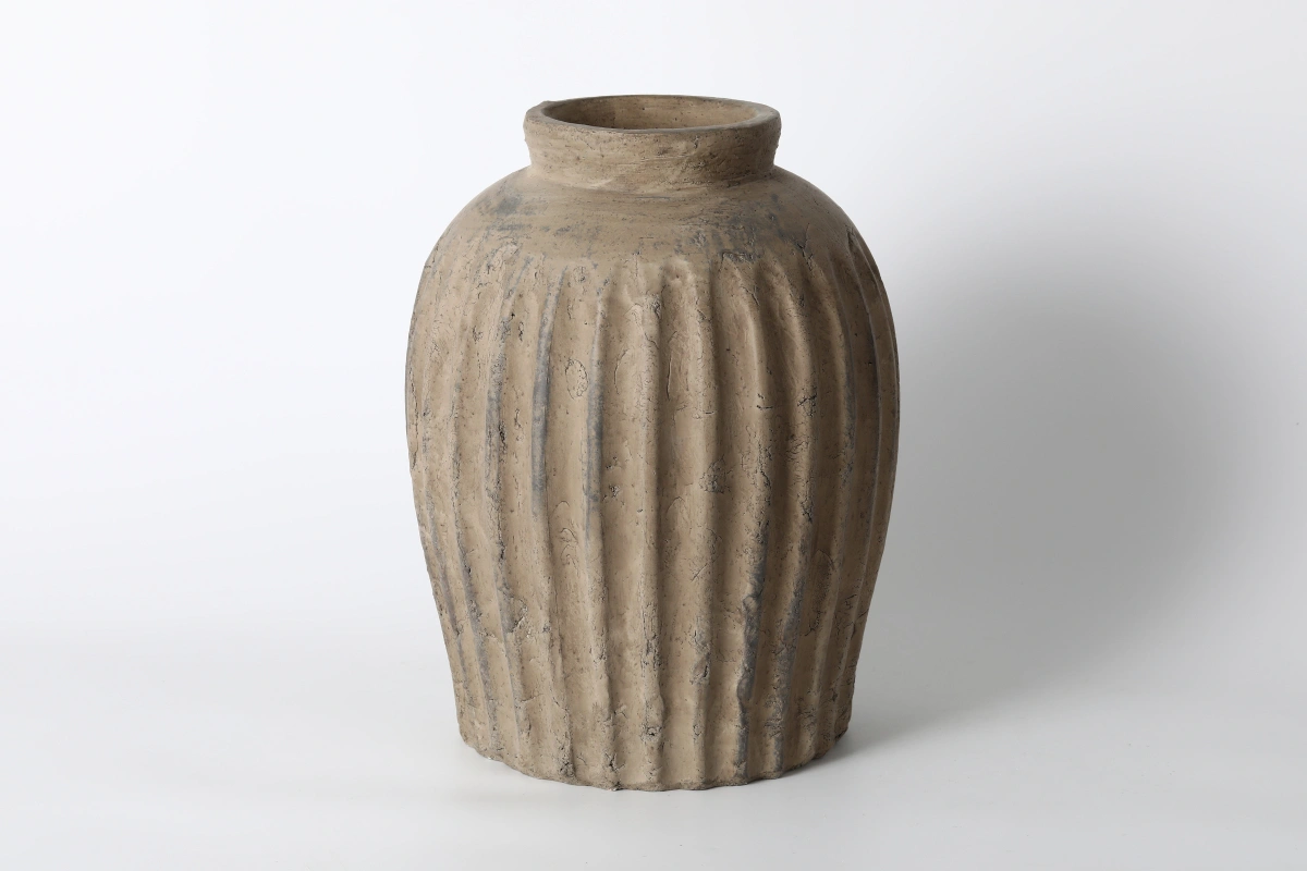 Rustic Brown Ribbed Ceramic Vase