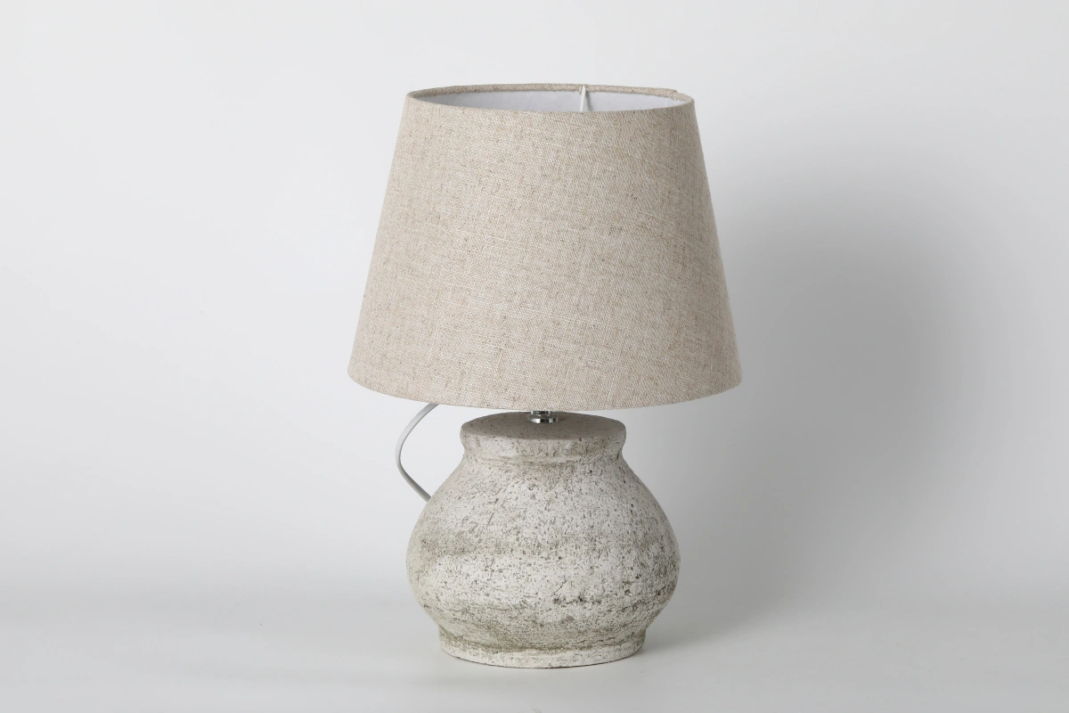 Round Textured Off-White Ceramic Lamp