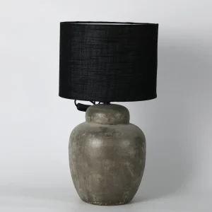 Muted Grey Ceramic Table Lamp with Black Shade