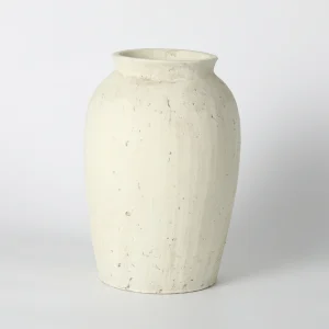 Tall Whitewashed Textured Ceramic Vase