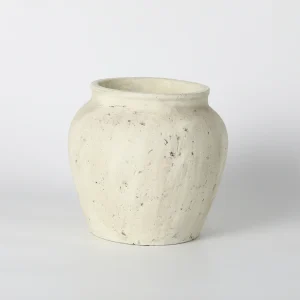 Short Whitewashed Textured Ceramic Vase