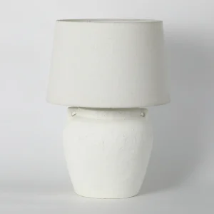 Minimalist White Ceramic Table Lamp with White Linen Shade