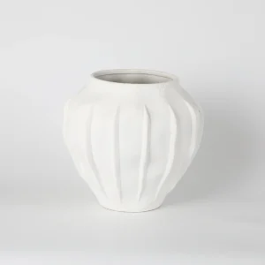 Small White Fluted Ceramic Vase