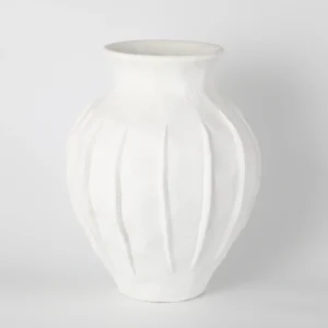 Tall White Fluted Ceramic Vase