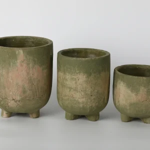 Set of 3 Footed Green Ceramic Planters